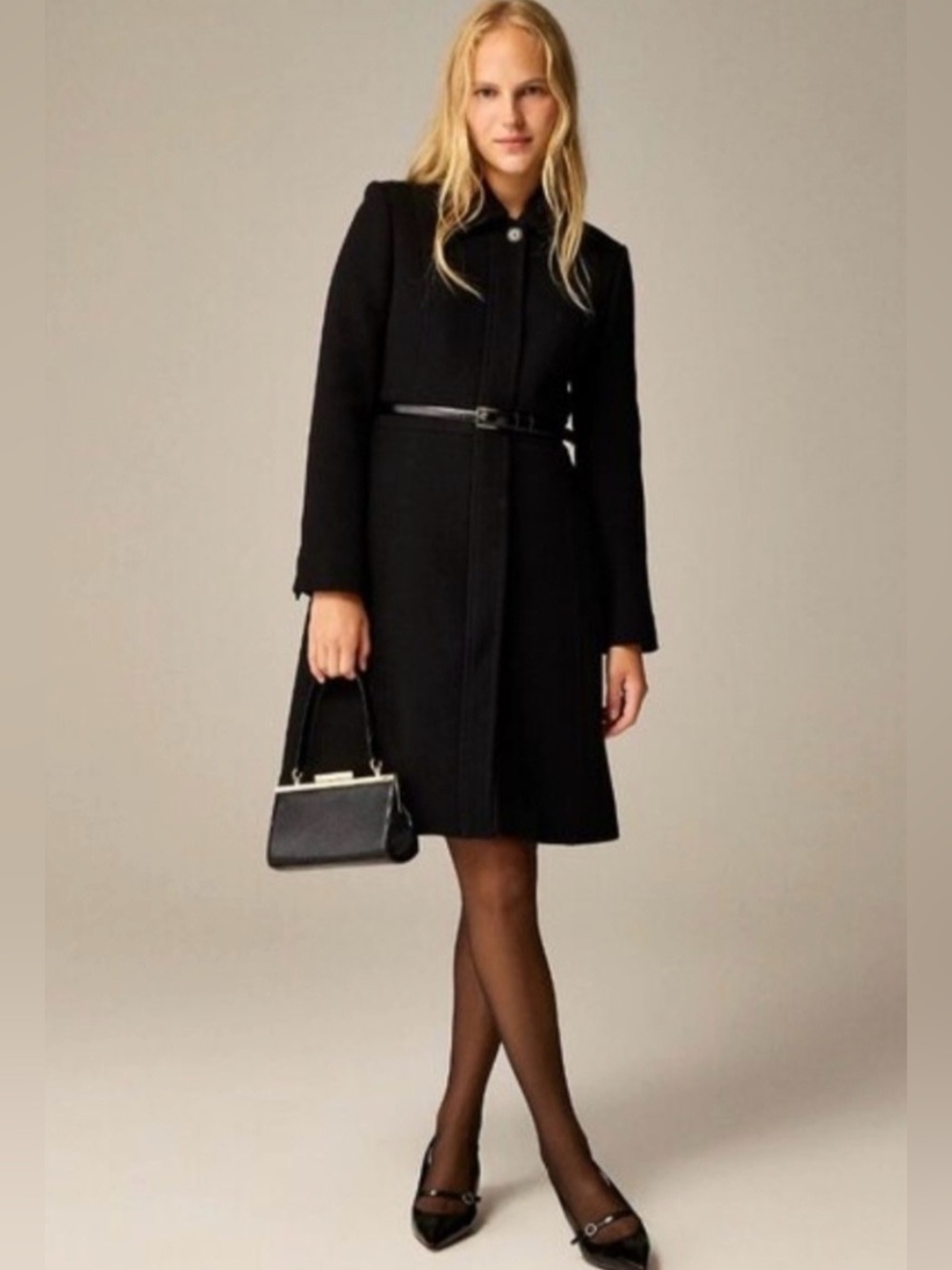 J.Crew Lady Day black double cloth wool top coat